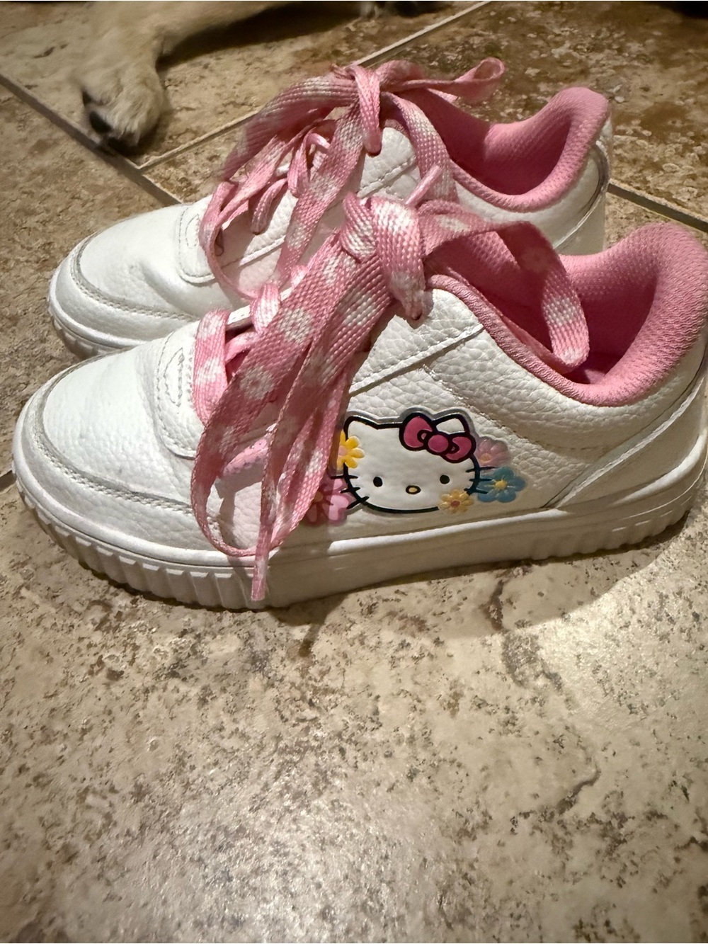 Sanrio Hello Kitty White and Pink Kids Sneakers with Floral Accent